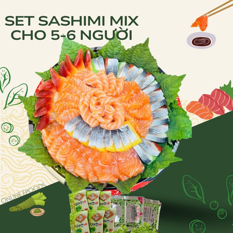 Set sashimi 400g cá hồi Nauy + 1.5 thanh cá trích ép trứng + 10 miếng sò đỏ